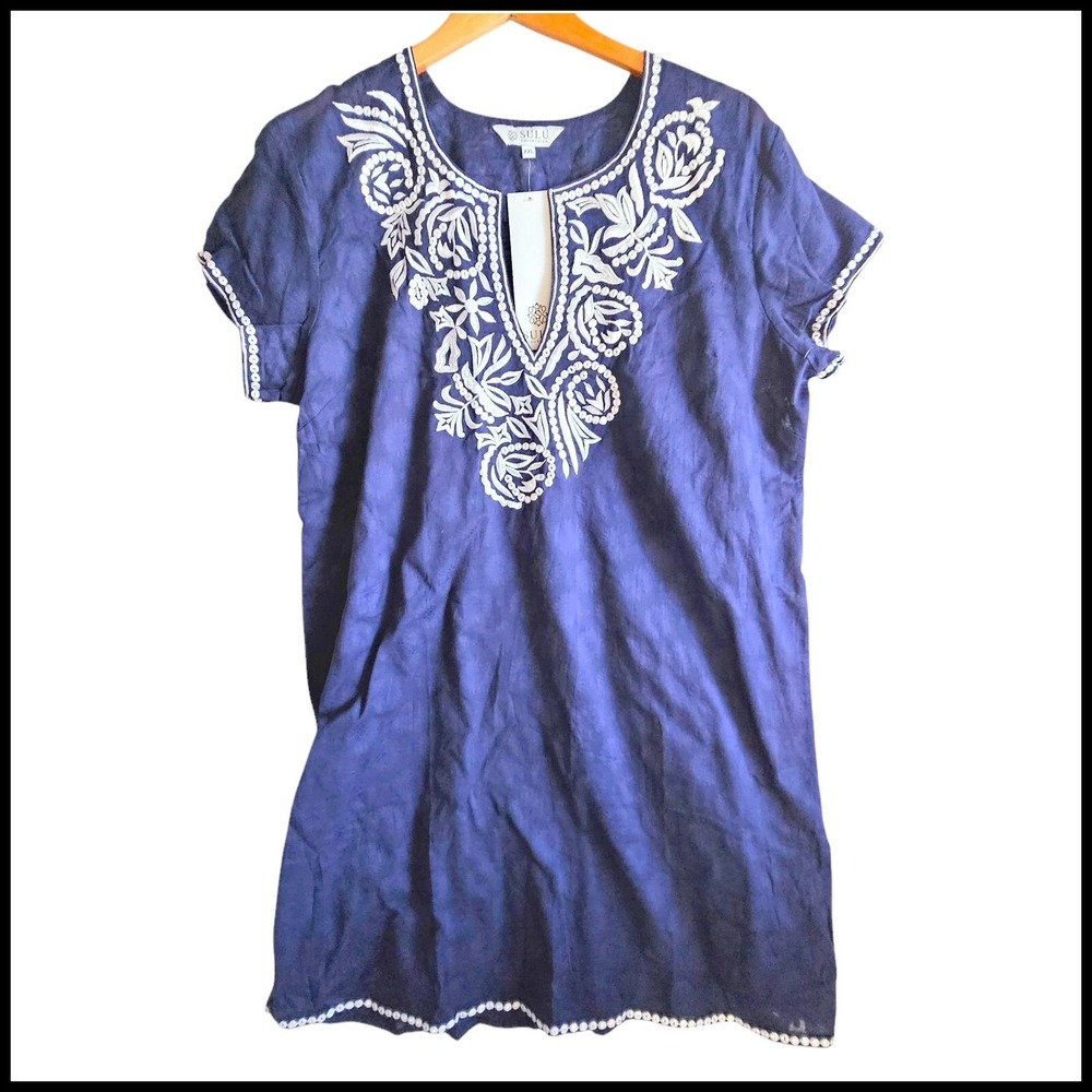 Sulu‎ Collection Embroidered Tunic Top Floral Details Short Sleeve XXL NWT